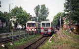 Die Triebwagen MBd1-133 Richtung Lisewo und  MBxd2-212 Richtung Malbork Kadowo in Nowy Dwr Gdaski (Tiegenhof) am 08. September 1992