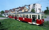 Der Museumszug Tw 5N 012 und Bw 5ND 154 am 18. Mai 1997 in der ul. Obrocw Pokoju