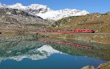 Mein absolutes Lieblingsfoto aus 13 Jahren Schweiz: Der Lago Bianco mit einem planmssigen Zug von St. Moritz nach Tirano.